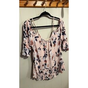 California Gypsy Floral Print Blouse with Ruffle Hem